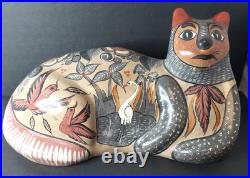 Mexican Folk Art Talavera Cat Pottery Ceramic Figure 21.5 Long