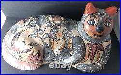 Mexican Folk Art Talavera Cat Pottery Ceramic Figure 21.5 Long