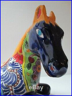 Mexican Folk Art Talavera Pottery Ceramic Horse Figure Western Decor 17