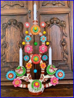 Mexican Folk Art Tree of Life LARGE! Pottery Ceramic Candlelabara 19 TALL