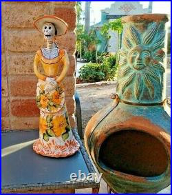 Mexican Pottery Catrina Figure Painted Ceramic Folk Art Day of Dead Large 22