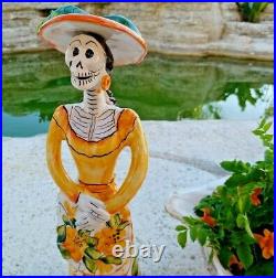 Mexican Pottery Catrina Figure Painted Ceramic Folk Art Day of Dead Large 22