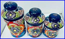 Mexican Talavera Canister Set Pottery Folk Art Ceramic Jar