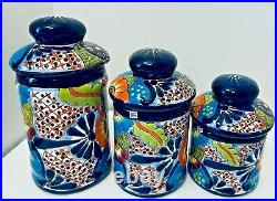 Mexican Talavera Canister Set Pottery Folk Art Ceramic Jar