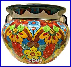 Mexican Talavera Ceramic Planter 21x 14 Pot Extra Large Bean Pottery Folk Art