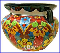 Mexican Talavera Ceramic Planter 21x 14 Pot Extra Large Bean Pottery Folk Art