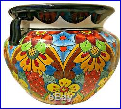 Mexican Talavera Ceramic Planter 21x 14 Pot Extra Large Bean Pottery Folk Art