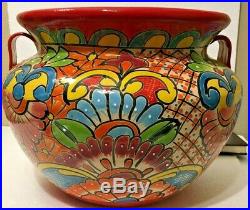 Mexican Talavera Ceramic Planter 21x 14 Pot Extra Large Bean Pottery Folk Art