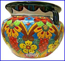 Mexican Talavera Ceramic Planter 21x 14 Pot Extra Large Bean Pottery Folk Art