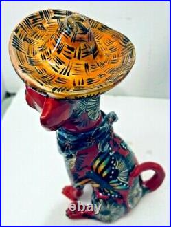 Mexican Talavera Dog Animal Chihuahua Sombrero Pottery Folk Art Ceramic