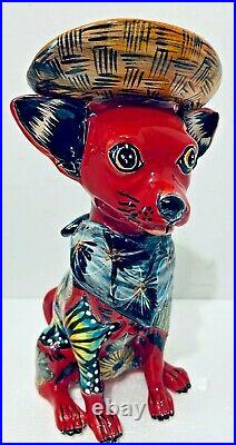Mexican Talavera Dog Animal Chihuahua Sombrero Pottery Folk Art Ceramic