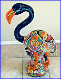 Mexican Talavera Flamingo Bird Pottery Large 31 Figure Blue Folk Art Ceramic