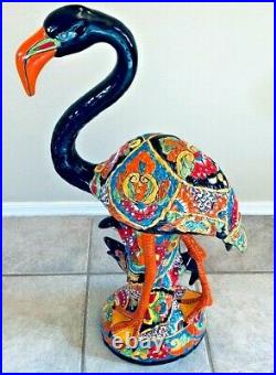 Mexican Talavera Flamingo Bird Pottery Large 31 Figure Blue Folk Art Ceramic