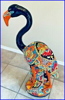 Mexican Talavera Flamingo Bird Pottery Large 31 Figure Blue Folk Art Ceramic