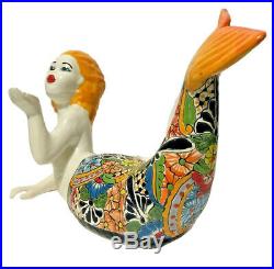 Mexican Talavera Mermaid Pottery Statue Fish Sea Figure Folk Art Ceramic XL 22