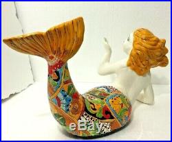 Mexican Talavera Mermaid Pottery Statue Fish Sea Figure Folk Art Ceramic XL 22