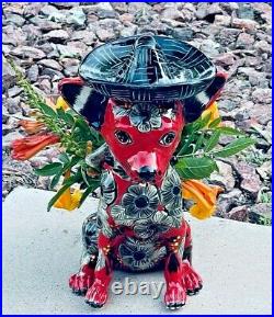 Mexican Talavera Planter Dog Animal Chihuahua Sombrero Pottery Folk Art Ceramic