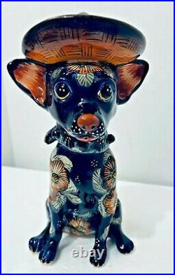 Mexican Talavera Planter Dog Animal Chihuahua Sombrero Pottery Folk Art Ceramic
