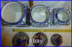 Mexican Talavera Pottery Canister Set Bold Blue Ceramic Large Cookie Folk Art