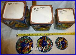 Mexican Talavera Pottery Canister Set Bold Blue Ceramic Large Cookie Folk Art