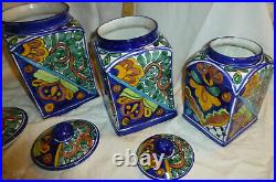 Mexican Talavera Pottery Canister Set Bold Blue Ceramic Large Cookie Folk Art