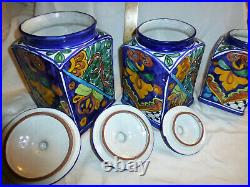 Mexican Talavera Pottery Canister Set Bold Blue Ceramic Large Cookie Folk Art