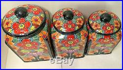 Mexican Talavera Pottery Canister Set Ceramic Kitchen Large Cookie Jar Folk Art