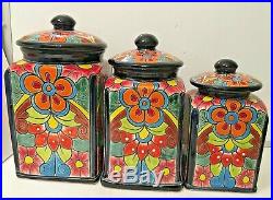 Mexican Talavera Pottery Canister Set Kitchen Ceramic Large Cookie Jar Folk Art