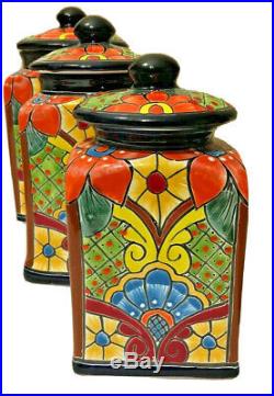 Mexican Talavera Pottery Canister Set Kitchen Ceramic Large Cookie Jar Folk Art