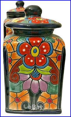 Mexican Talavera Pottery Canister Set Kitchen Ceramic Large Cookie Jar Folk Art