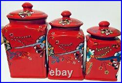 Mexican Talavera Pottery Canister Set Red Ceramic Large Cookie Jar Folk Art