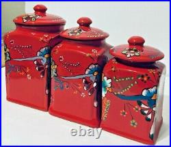 Mexican Talavera Pottery Canister Set Red Ceramic Large Cookie Jar Folk Art