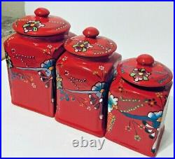 Mexican Talavera Pottery Canister Set Red Ceramic Large Cookie Jar Folk Art