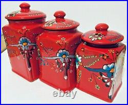 Mexican Talavera Pottery Canister Set Red Ceramic Large Cookie Jar Folk Art