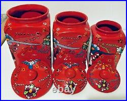 Mexican Talavera Pottery Canister Set Red Ceramic Large Cookie Jar Folk Art