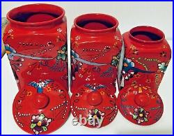 Mexican Talavera Pottery Canister Set Red Ceramic Large Cookie Jar Folk Art