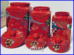 Mexican Talavera Pottery Canister Set Red Ceramic Large Cookie Jar Folk Art