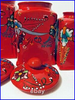 Mexican Talavera Pottery Canister Set Red Ceramic Large Cookie Jar Folk Art