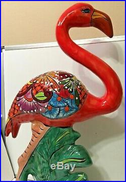 Mexican Talavera Pottery Flamingo Figure Statue Folk Art Ceramic Bird Large 27