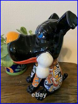 Mexican Talavera Yard Art Pottery Cute Dog Puppy With Bone Ceramic XL