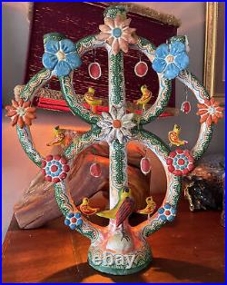 Mexican pottery ceramic folk-art tree life candelabra candle Castillo Flores