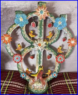 Mexican pottery ceramic folk-art tree life candelabra candle Castillo Flores