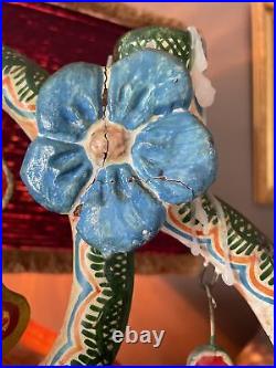 Mexican pottery ceramic folk-art tree life candelabra candle Castillo Flores