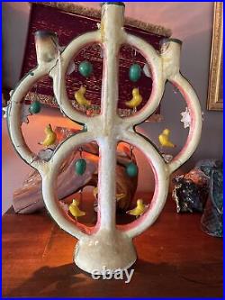 Mexican pottery ceramic folk-art tree life candelabra candle Castillo Flores