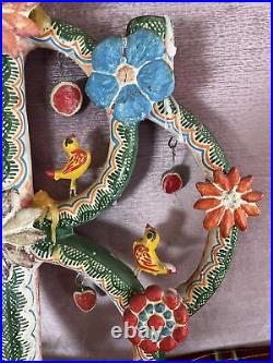 Mexican pottery ceramic folk-art tree life candelabra candle Castillo Flores