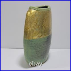 Michael Weinberg Art Pottery Tall Flat Gold Metalic Paint on Ceramic 10Vase