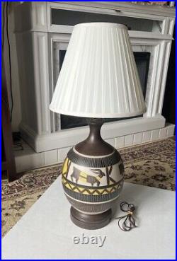 MidCentury Modern Studio Art Pottery Ceramic Incised Abstract Animal Table Lamp