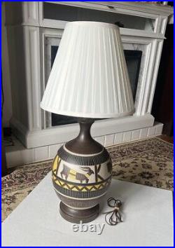 MidCentury Modern Studio Art Pottery Ceramic Incised Abstract Animal Table Lamp