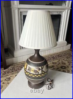 MidCentury Modern Studio Art Pottery Ceramic Incised Abstract Animal Table Lamp