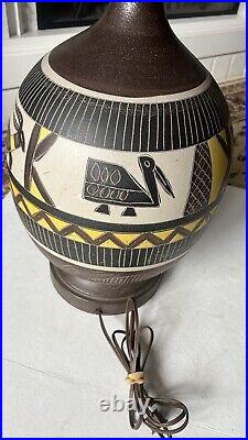 MidCentury Modern Studio Art Pottery Ceramic Incised Abstract Animal Table Lamp